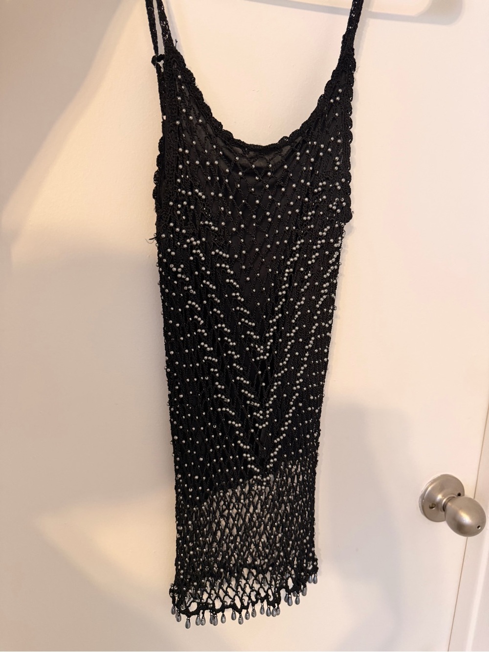 Black Beaded Mesh Top